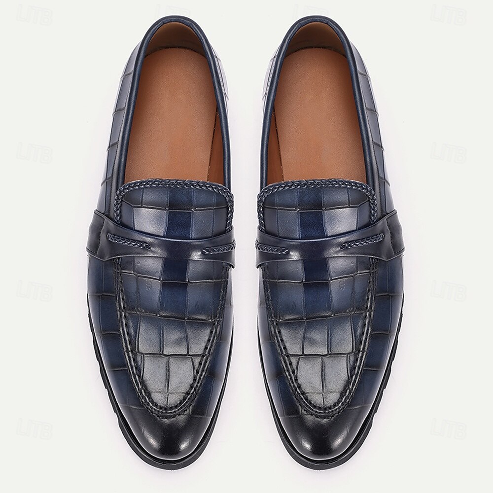 loafers i äkta läder för män – krokodilpräglade slip-on klänningskor med robust sula för affärs- och högtidskläder 2025 - $94.99 –P4