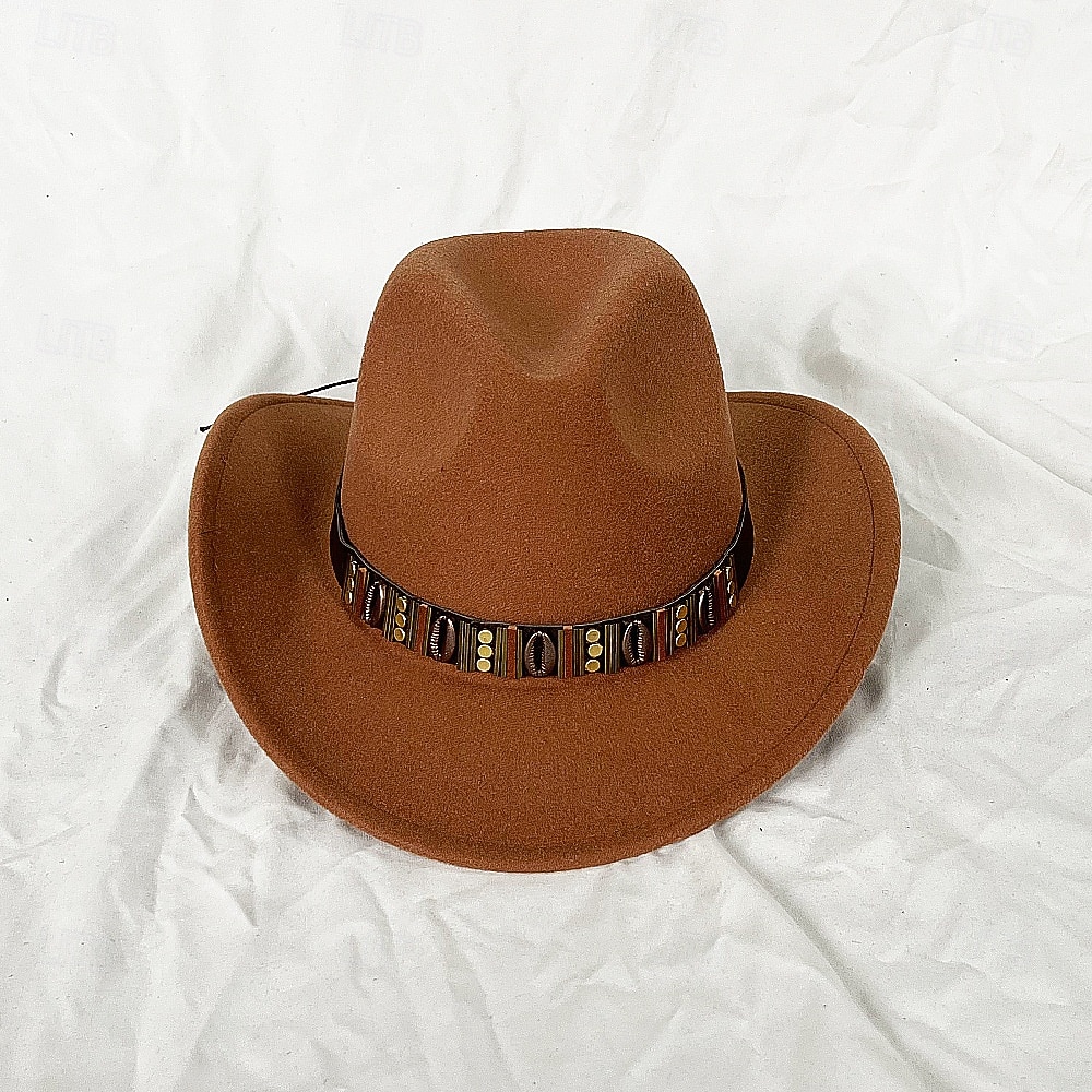 Metallgürtel Western Cowboyhut Herren Herren Damen Jazz Cowboyhut mit Leder breiter Krempe Glockenhut Kirche Sombrero Cowgirl 2026 - $16.49 –P13