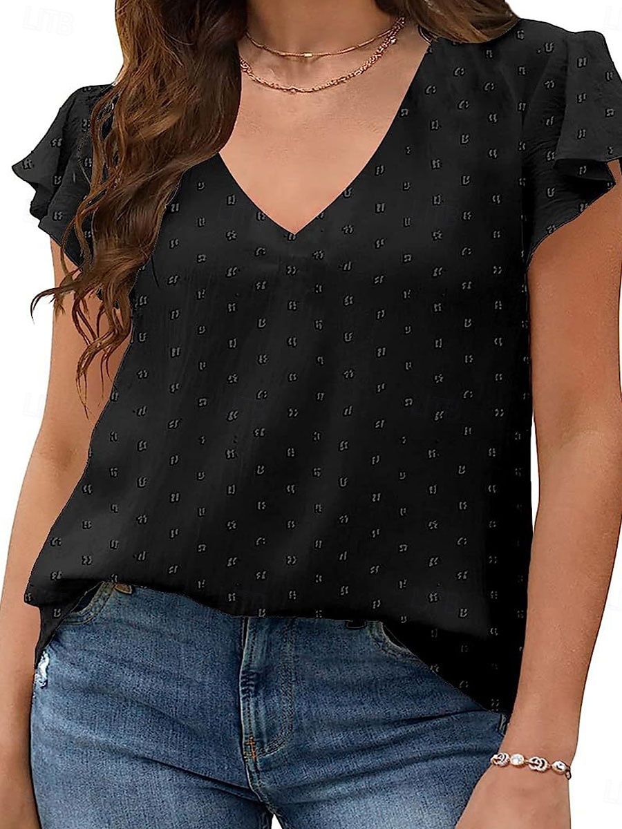 Pentru femei Tricou Simplu Modă Modern Casual Manșon scurt În V Topuri obișnuite Zilnic Sfârșit de săptămână Bufantă Negru Alb Roz Îmbujorat Vară Primăvară 2025 - $23.99 –P7