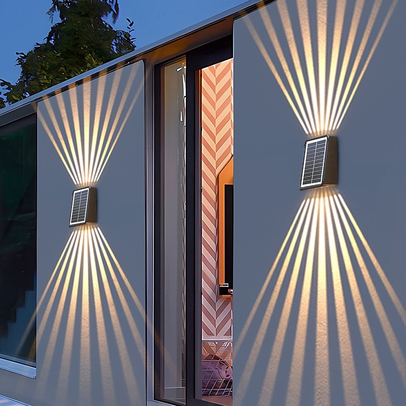 1/2 pz. luce solare da parete su e giù, lampada da parete esterna solare impermeabile IP65, luce solare per recinzione, cortile, giardino, garage, piscina, illuminazione per terrazza, decorazione del 2026 a $24.99 –P8