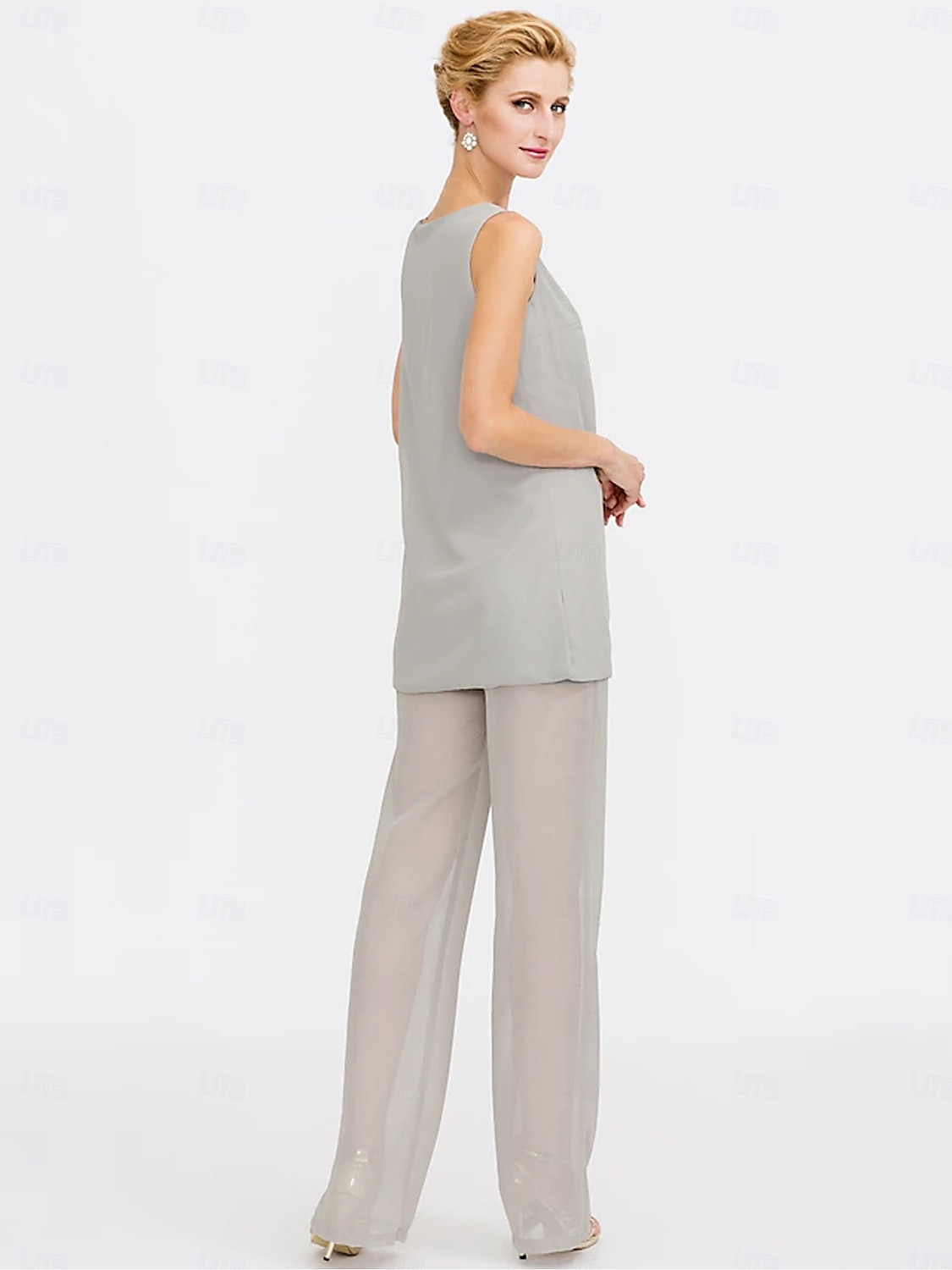 Kombinezon  Spodnium 3 Częściowe Teściowej Ślubne Gościń Elegancka Plus Size Zawiera Bateau Długość do Podłogi Chiffon Bez Rękawów Kurtka z Jednolitym Kolorem 2025 - $125.99 –P9