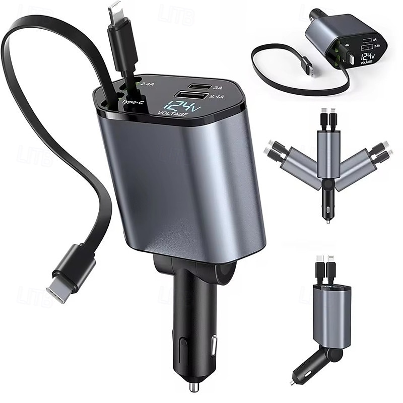 autós töltő adapter 120w gyorstöltő usb típusú c gyorstöltő kábel visszahúzható vezetékekkel iphone-hoz 16/15/14/13/12 samsung 2025 - $29.99 –P2