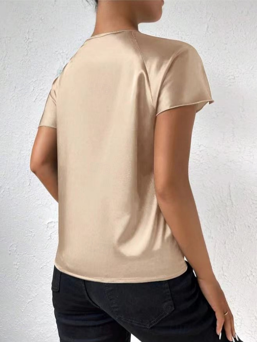 Kvinnes Camisole Tank Top Ensfarget Elegant Stilren Kortermet V U-ring Regular Topper Bryllupsgjest Arbeid Svart Rosa Marineblå Grønn Khaki Sommer Vår 2025 - $19.99 –P6