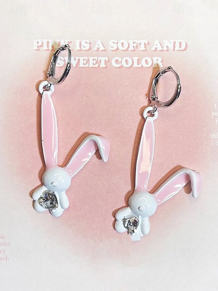 brincos de coelho 3d de páscoa femininos - design fofo de coelho com orelhas rosa e detalhes em diamante, argola de prata esterlina, joias divertidas e lúdicas para páscoa, uso casual e eventos de primavera de 2025 por $7.99 –P3