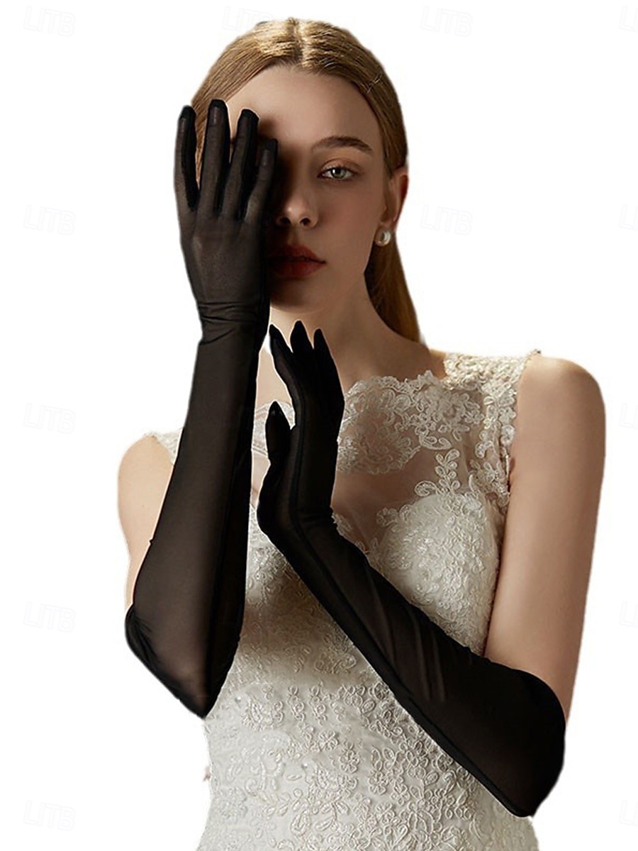 Spitzen-Handschuhe Handgelenklang Elegant  Klassischer Stil Mit einfarbigen Hochzeits-  Partihandschuhen 2025 - $41.99 –P5
