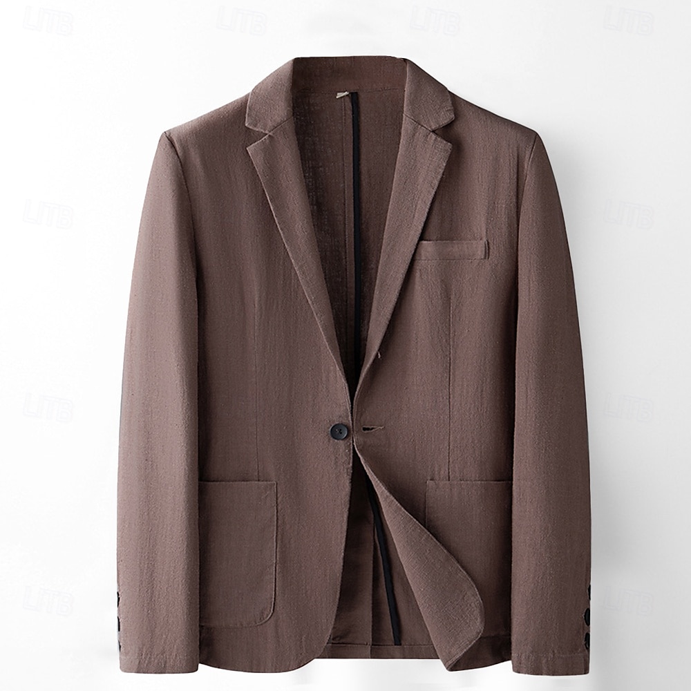 Herre Blazer i lin drakter Bryllup jubileum Feriereise Elegant Nøytral Vår & Vinter Lin i bomull Helfarge Knapper comfy Enkelt Brystet Enn-knapp Blazer Svart Mørkerød Navyblå Grønn 2025 - $49.99 –P6