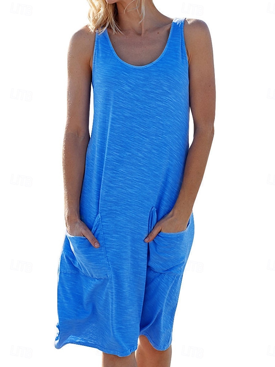 Robe midi femme Robe décontractée Robe sans manches Basique Décontractée Vacances Quotidienne Coupe régulière Graphique Sans manches Col en U Noir Blanc Rose Bleu ciel Été de 2025 ? $17.99 –P5