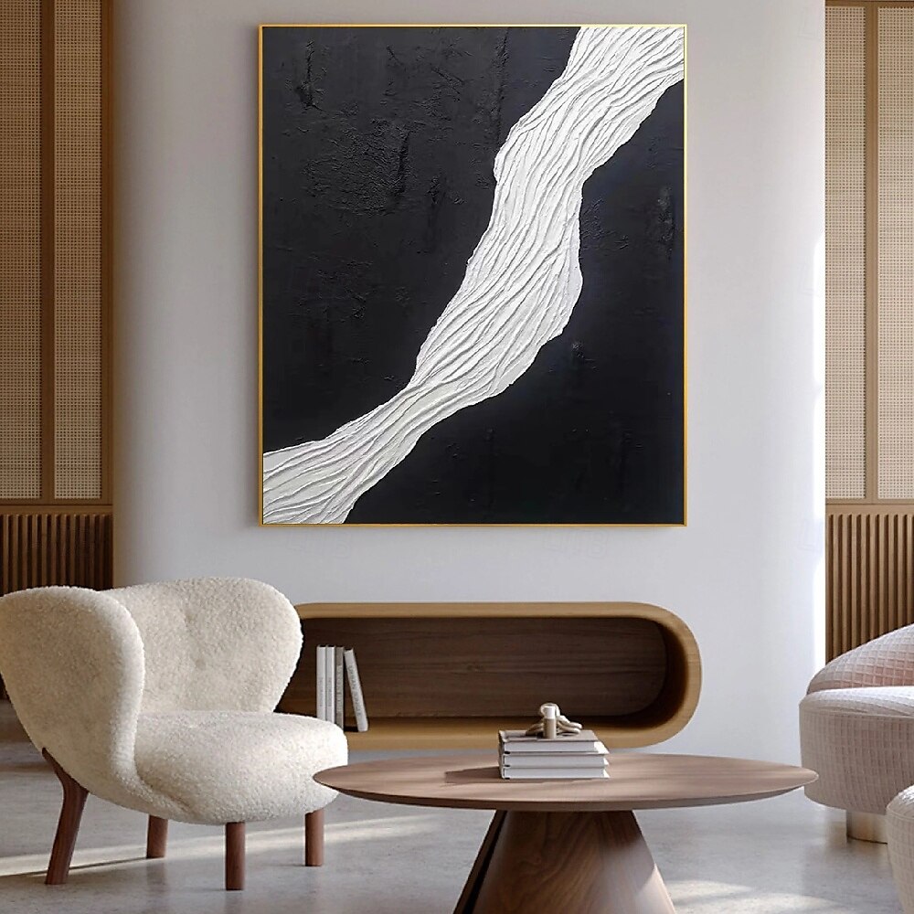 grande peinture abstraite texturée 3D blanche et noire faite à la main, peinture à l'huile abstraite texturée 3D peinte à la main, décoration murale moderne, œuvres d'art pour bureau, décoration de 2025 ? $116.99 –P3