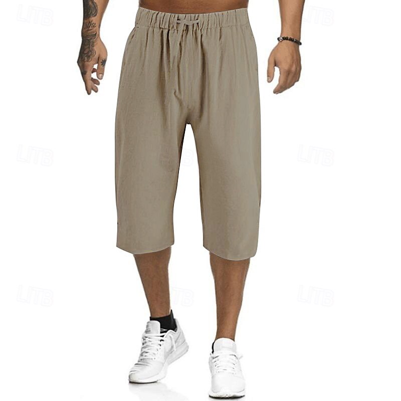 Per uomo Pantaloncini Pantaloncini di lino Pantaloncini estivi Pantaloncini da spiaggia Pantaloni modello Capri Tasche A cordoncino Vita elastica Liscio Comfort Traspirante Polpaccio Esterno Interni del 2025 a $17.99 –P9