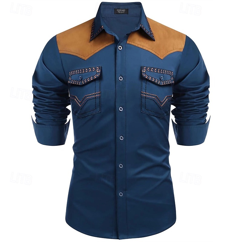 Herren Hemd Sommerhemd Freizeithemd Knopfhemd Hellkaki Schwarz Rote Marineblau Blau Langarm Farbblock Revers Urlaub Hawaiianisch Button-Down Bekleidung Baumwollmischung Mode Lässig Bequem 2025 - $47.99 –P3