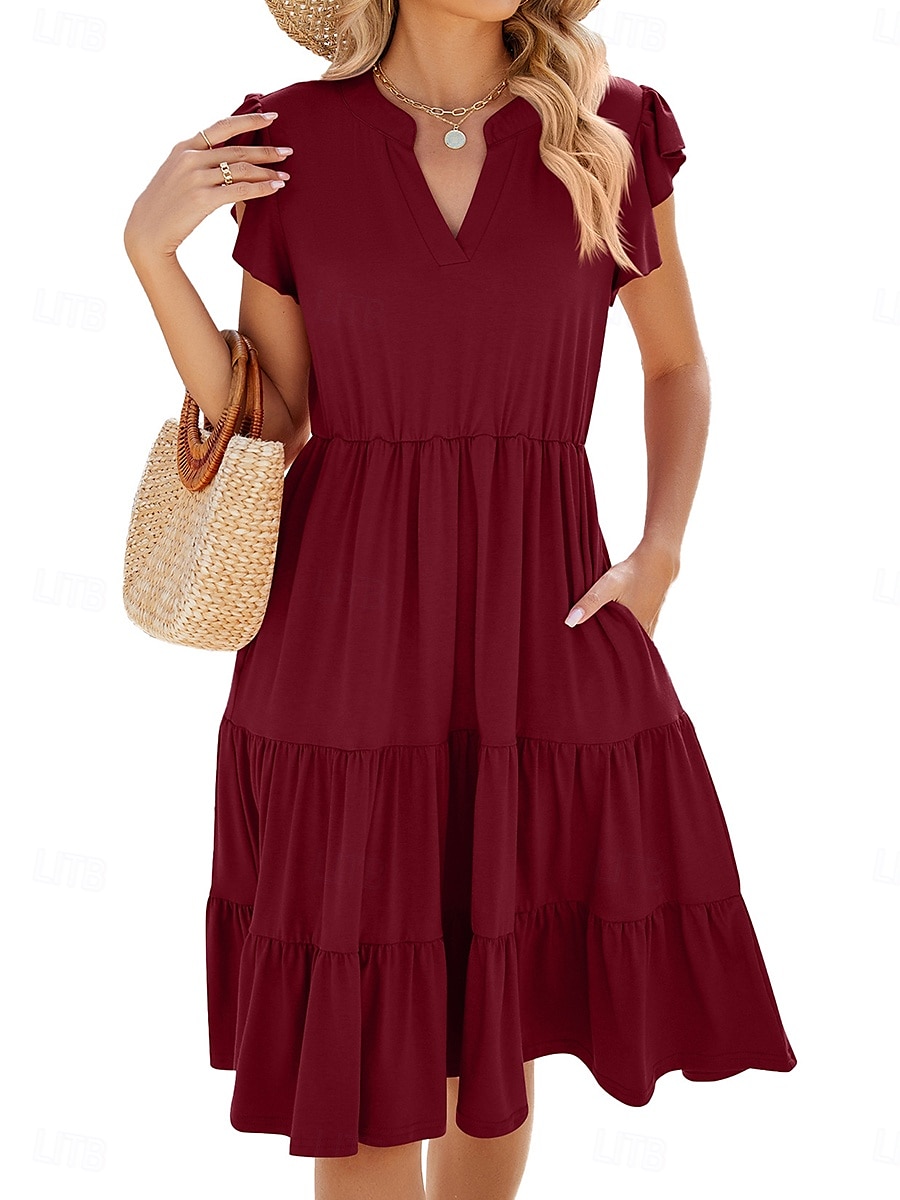 Rochie Mini pentru Femei Rochie Tip T Rochie Tip Tee Rochie în Formă de A Rochie Sportivă Culoare Uniformă Casual Vacanță Zilnic Potrivire Regulatorie Simplă Mâneci Scurte Gât în V Negru Roz Vin 2025 - $36.99 –P5
