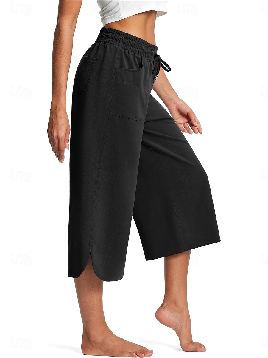 Women's Wide Leg Chinos Fashion Streetwear Calf-Length High Waist Plain Pocket Elastic Waistband Comfy Soft Comfortable Micro-elastic Outdoor Street Navy-blue Army Green Black Blue Summer Spring 2025 - $24.99 –P8