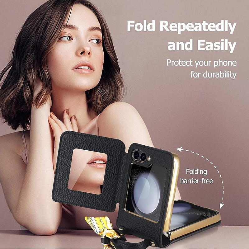 telefoon hoesje Voor Samsung Galaxy Z-flip 6 Z Flip 5 Z Flip 4 Z Flip 3 Achterkant Spiegel Schokbestendig Retro PU-nahka 2025 - $30.99 –P6