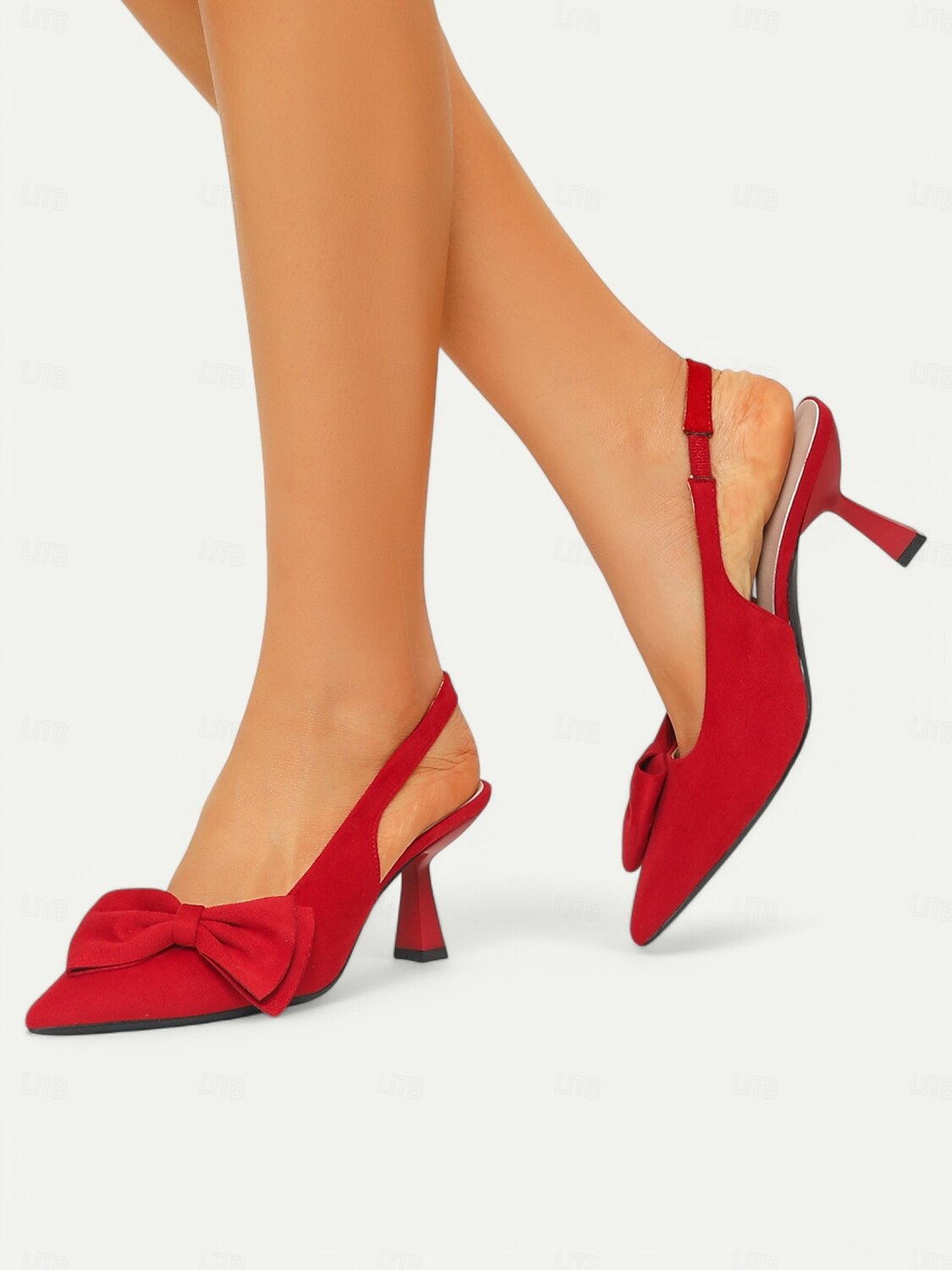 női velúr slingback sarkú cipő – hegyes orrú cicasarkú masnival, elegáns pumpák bulikhoz és irodai viselethez 2025 - $42.99 –P4