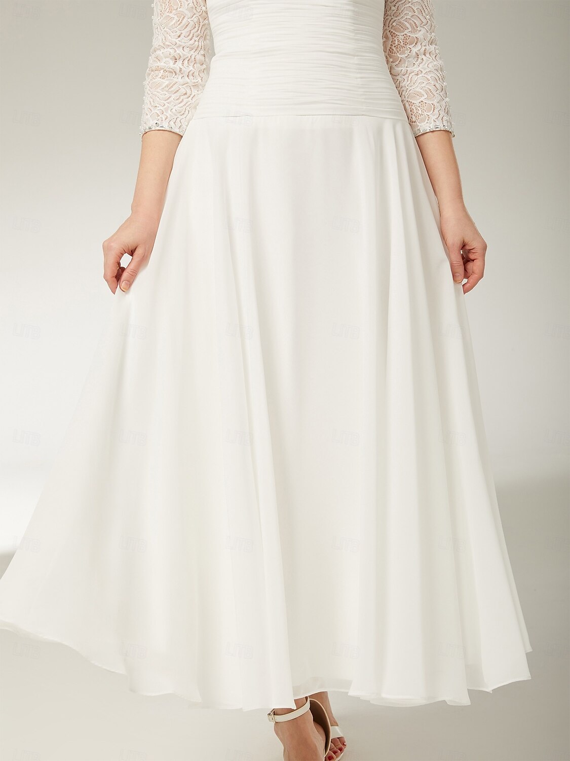A-Line Mother of the Bride Dress Wedding Guest Elegant Crew Neck Ankle Length Chiffon Lace 3/4 Length Sleeve with Sequin Ruching 2025 - $188.99 –P7