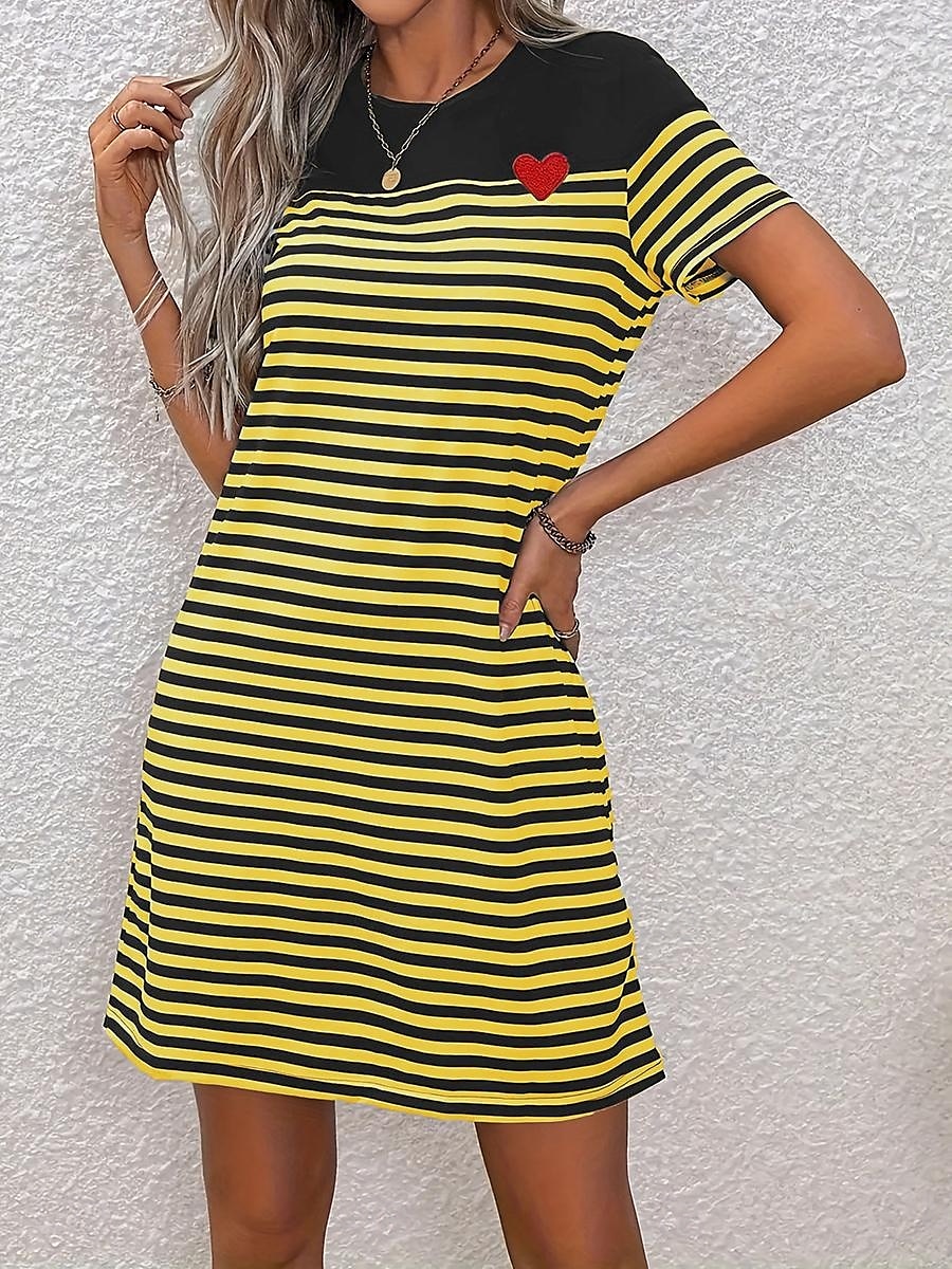 Women's Mini Dress T Shirt Dress Tee Dress Shift Dress Athletic Dress Stylish Casual Vacation Daily Regular Fit Stripe Short Sleeve Crew Neck Black Yellow Pink Brown Summer 2025 - $20.99 –P4