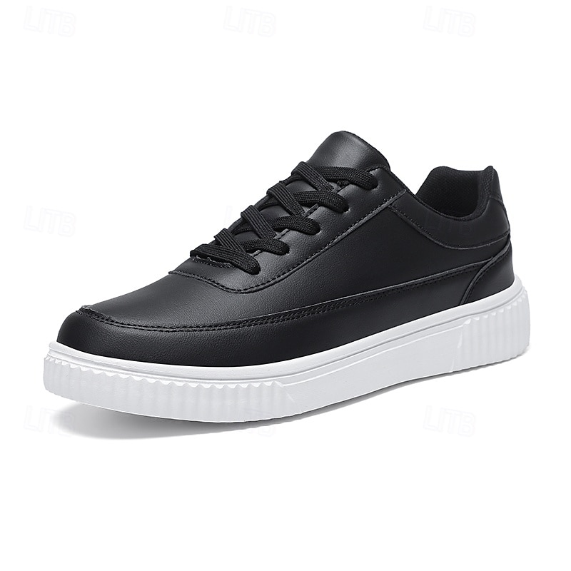 sneakers da uomo in similpelle nera con suola ammortizzata, comodo design con lacci per un uso casual e quotidiano del 2025 a $34.99 –P5