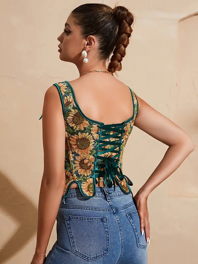 Retró Középkori Reneszánsz Fűző Prsluk Bustier Fűzős Virágos Jacquardszövet Jelmez Női Kelta Fantasy Mindszentek napja Farsang Parti Alkalmi / Napi LARP Felnőttek Fűző 2025 - $27.99 –P3