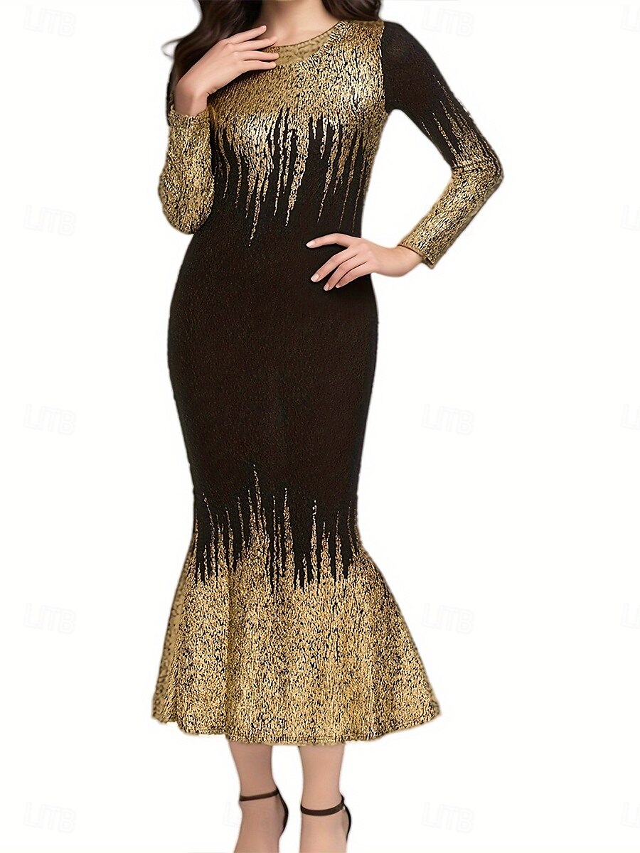 Per donna Abito lungo Abito lungo Vestito da festa Elegante Moda Sensuale Standard Manica lunga Girocollo Argento Oro Primavera Autunno Inverno del 2025 a $25.99 –P2