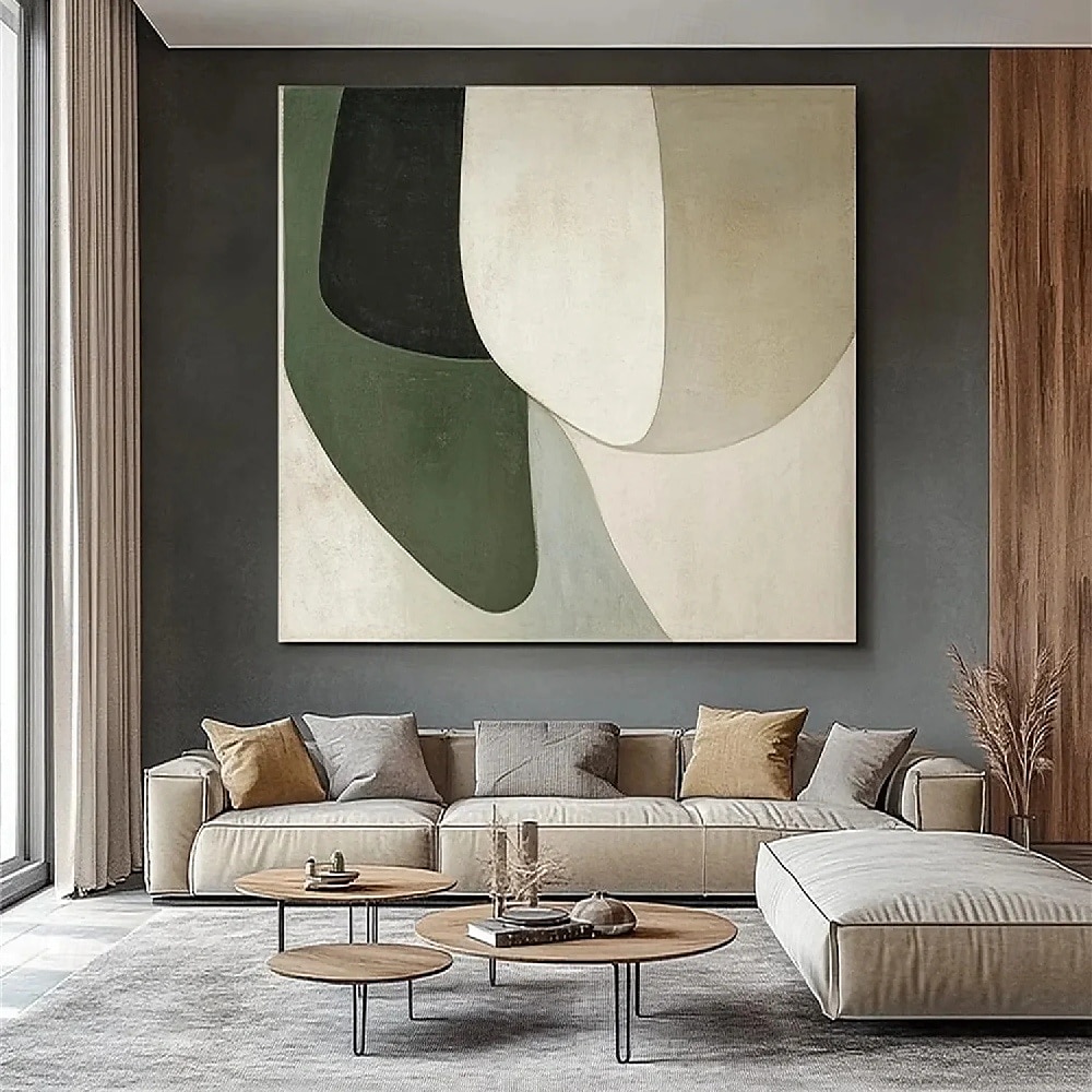groot wit groen en zwart met de hand geschilderd vierkant abstract klassiek modern getextureerd abstract schilderij met de hand geschilderd olieverfschilderij moderne wandkunst decoratie 2025 - $108.99 –P6