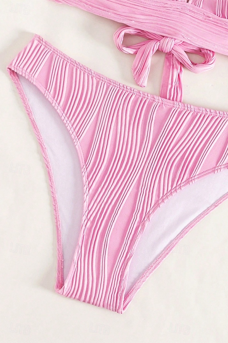 Dam Badkläder Bikini 2 st Kaxig Baddräkt Öppen rygg Smal Semester Standkläder Ensfärgat V-hals Ärmlös Baddräkter 2025 - $23.99 –P4