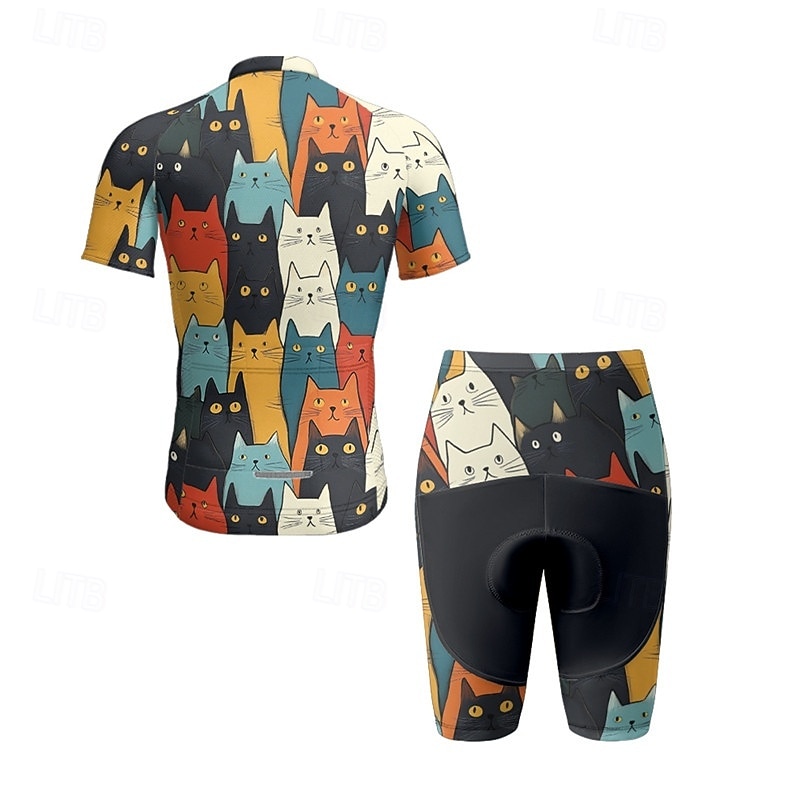 Men's Cycling Jersey with Shorts Short Sleeve Mountain Bike MTB Road Bike Cycling Summer Spring Autumn / Fall Navy Blue Royal Blue Blue Cat Bike Front Zipper Sweat wicking Comfortable Breathable 2026 - $47.99 –P3