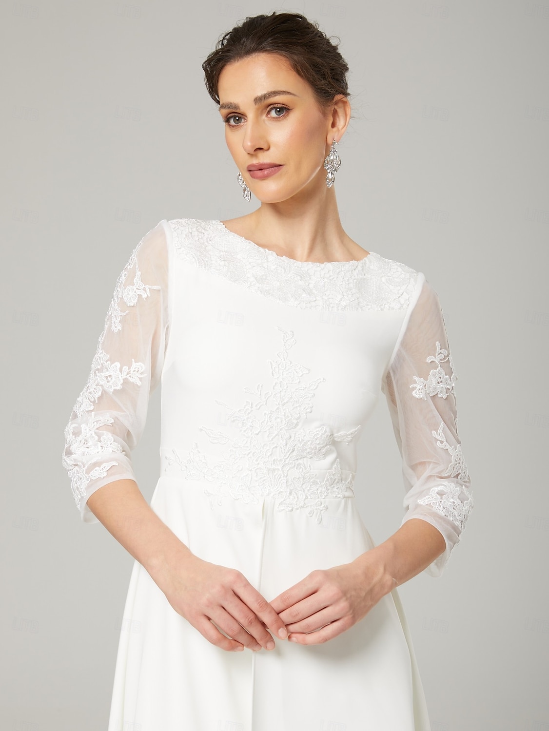 Jumpsuits Mother of the Bride Dress Elegant Jewel Neck Floor Length Chiffon 3/4 Length Sleeve with Appliques 2025 - $165.99 –P6