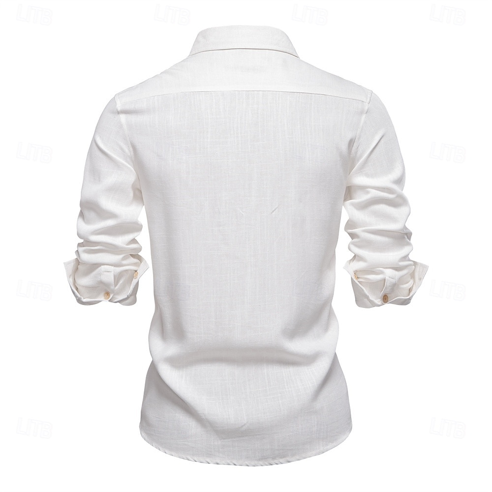 Hombre Camisa camisa de lino Camisa de lino de algodón Camisa casual Abotonar la camisa Plano Vacaciones Calle Blanco Azul Marino Oscuro Albaricoque Manga Larga Diseño Primavera Ropa Frunce 2025 - $33.99 –P2