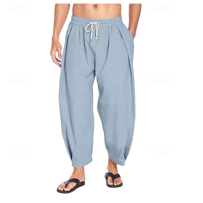 Homens Calças de linho Calça verão Calças de praia Calças Harem Bolsos Com Cordão Cintura elástica Tecido Conforto Respirável Mimolet Férias Diário Feriado Havaiana Boho Azul Céu Preto de 2025 por $18.99 –P12