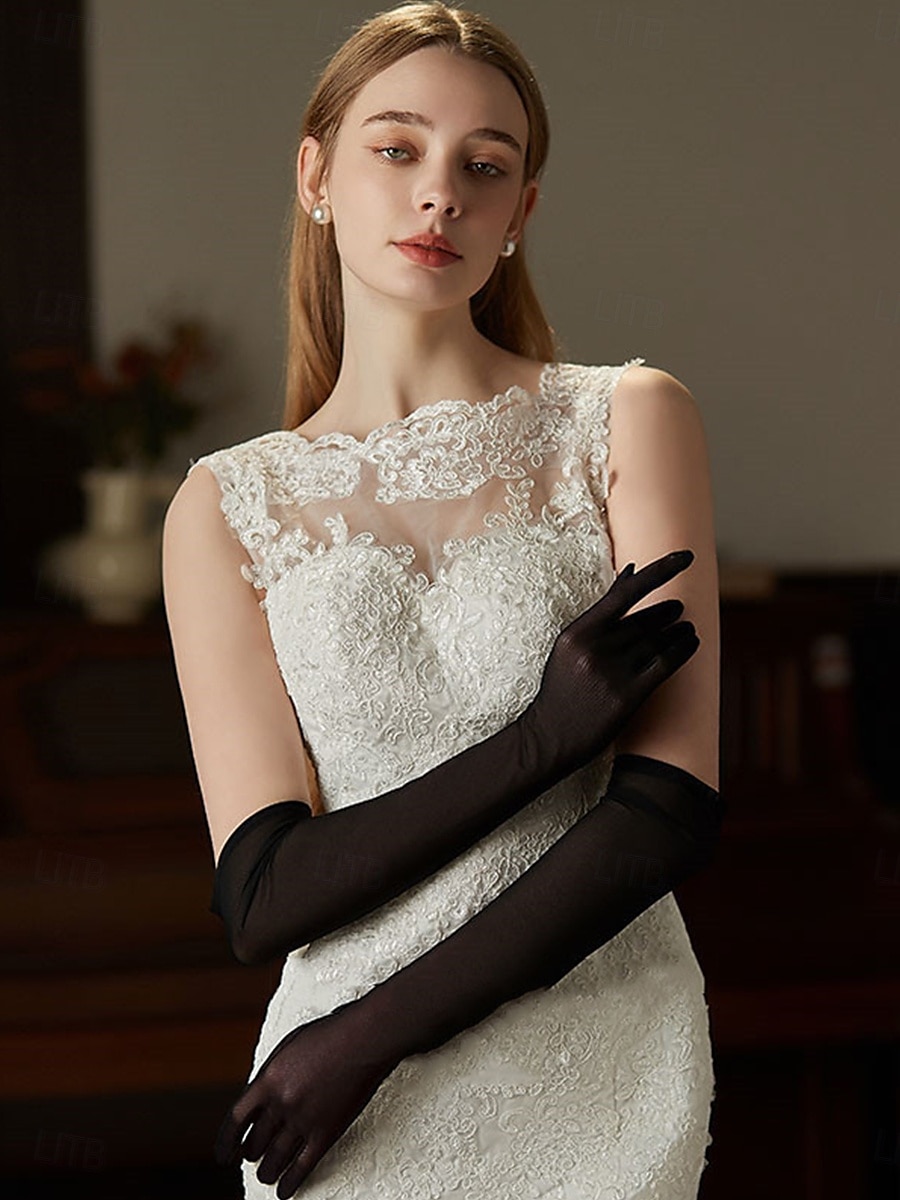 Spitzen-Handschuhe Handgelenklang Elegant  Klassischer Stil Mit einfarbigen Hochzeits-  Partihandschuhen 2025 - $41.99 –P4
