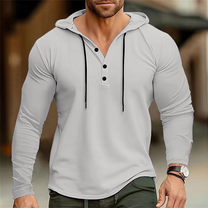 Herren T Shirt Henley Hemd T-Shirt Langarmshirt Langarm Henley Frühling Herbst Einfach Mode Designer Basic Knöpfe Urlaub Straße Ausgehen Schwarz Weiß Marineblau Top T-Shirt für Herren 2025 - $21.99 –P1