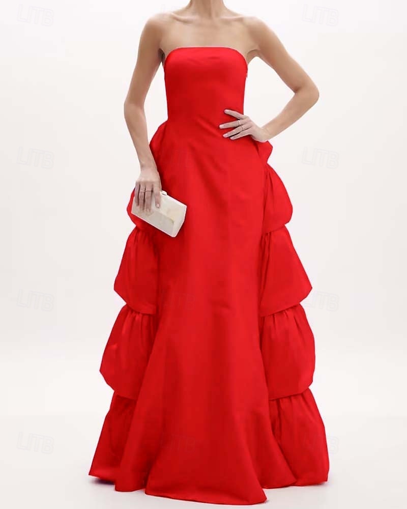 Robe de Soirée  Column Élégante Robe Formelle de Mariage Longueur de Sol Sans Manches Épaules Dégagées Tissu Lurex avec Volants de 2025 ? $158.99 –P6