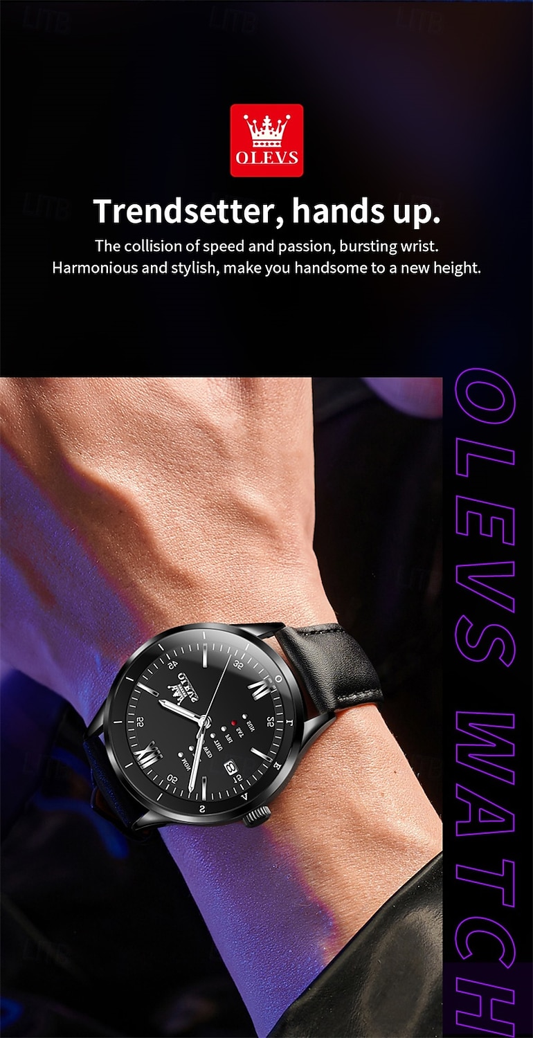 Новые бизнес-часы Olevs Brand для мужчин с светящимся календарем отображением недели модными трендами многофункциональными кварцевыми часами водонепроницаемые простые спортивные часы 2025 - $37.99 –P11