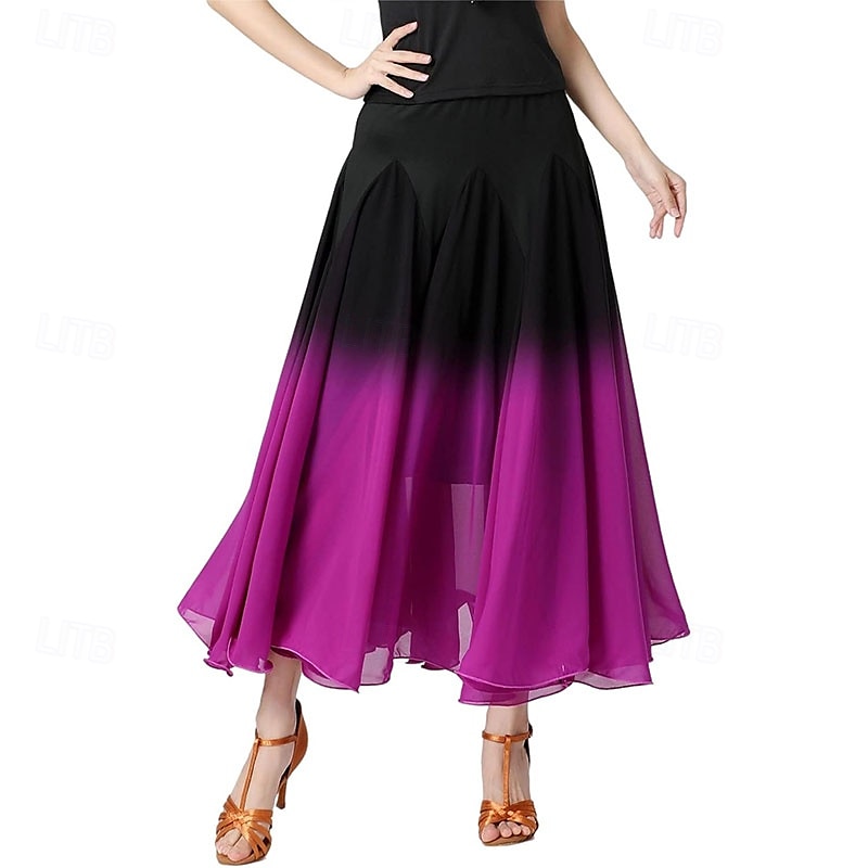 vrouwelijke ballroomdans swingrok dansvoorstelling rok gradiëntkleur moderne dans lange rok 2025 - $41.99 –P6