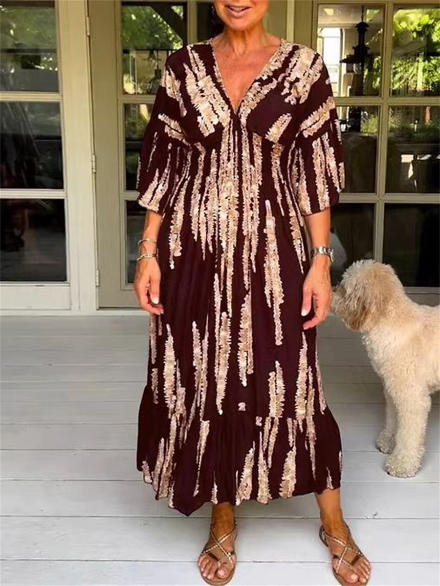 Damen Maxi Kleid Korsett Kleid Shift Kleid Casual Casual Täglicher Urlaub Regelmäßige Passform Grafik Halblangarm V-Ausschnitt Schwarz Pink Wein Dunkelblau Sommer 2025 - $29.99 –P10