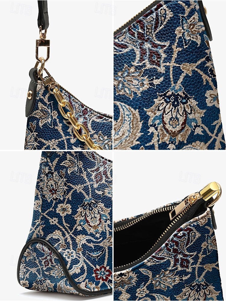 női vintage virágmintás válltáska arany láncpánttal - stílusos és elegáns, alkalmi és formális alkalmakra is alkalmas, kiváló nappali vagy esti viseletre fekete piros kék 2025 - $34.99 –P7