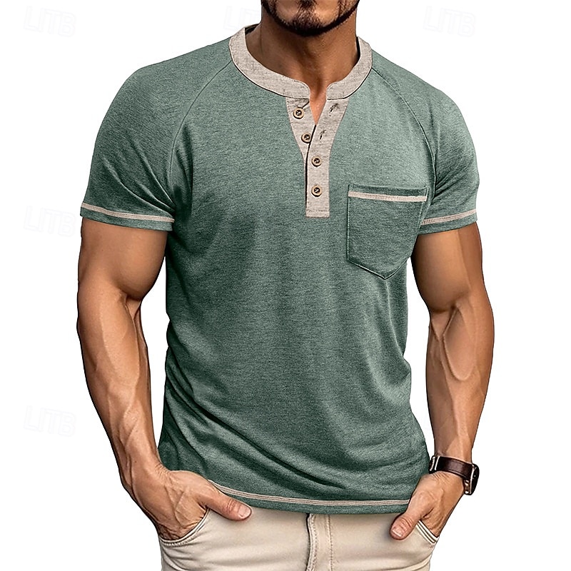 Hombre Camiseta con botones Camiseta Henley Shirt Camisa manga corta Manga Corta Henley Verano Bloque de color Color sólido/liso Moda Design Moda Vacaciones Calle Noche Azul marinero Negro Blanco 2025 - $26.99 –P4