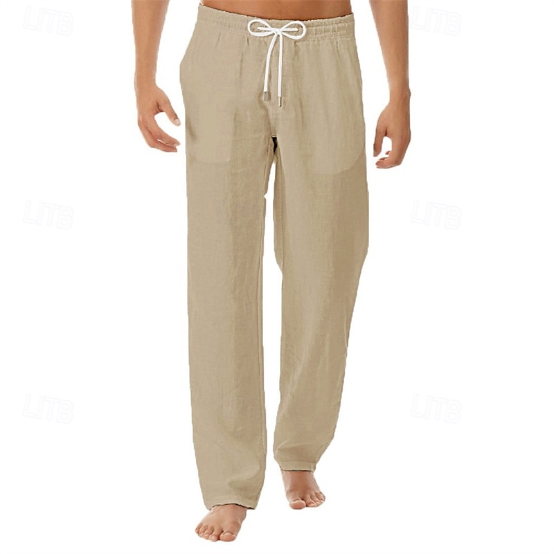 Hombre Pantalones de lino Pantalones Pantalones de verano Pantalones de playa Bolsillo Correa Cintura elástica Plano Comodidad Transpirable Vacaciones Diario Festivos Hawaiano Boho Negro Blanco 2025 - $16.49 –P9