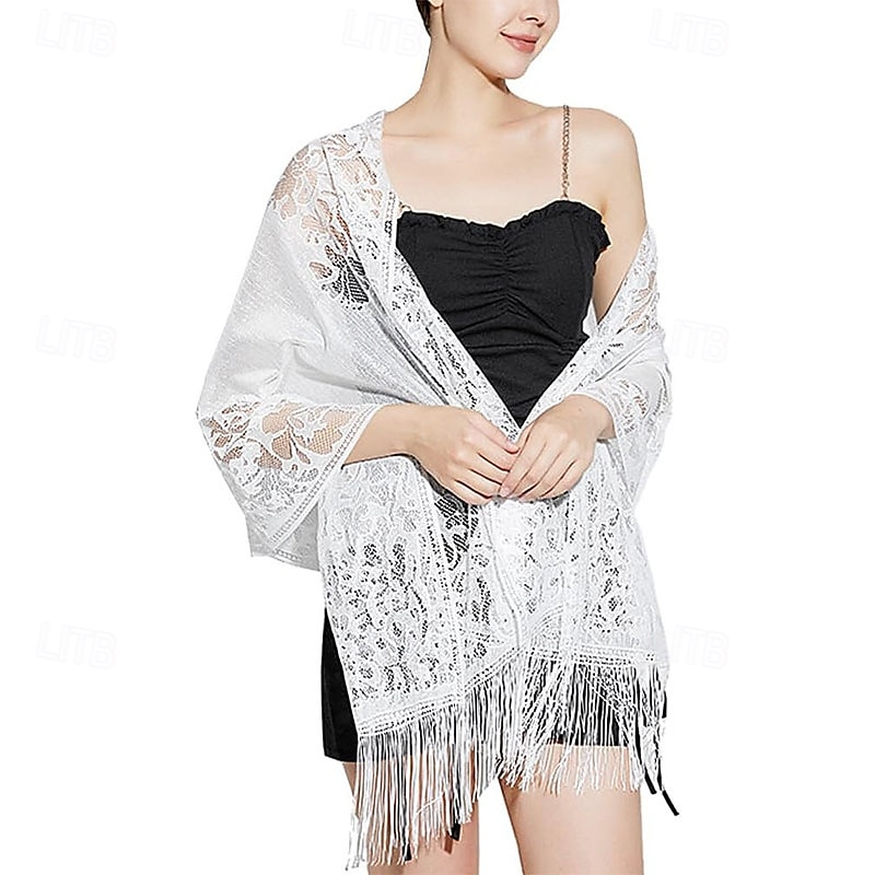 Ladiery Women's Floral Lace Scarf Shawl with Tassels, Soft Mesh Fringe Wraps for Wedding Evening Party Dresses 2025 - $16.49 –P4