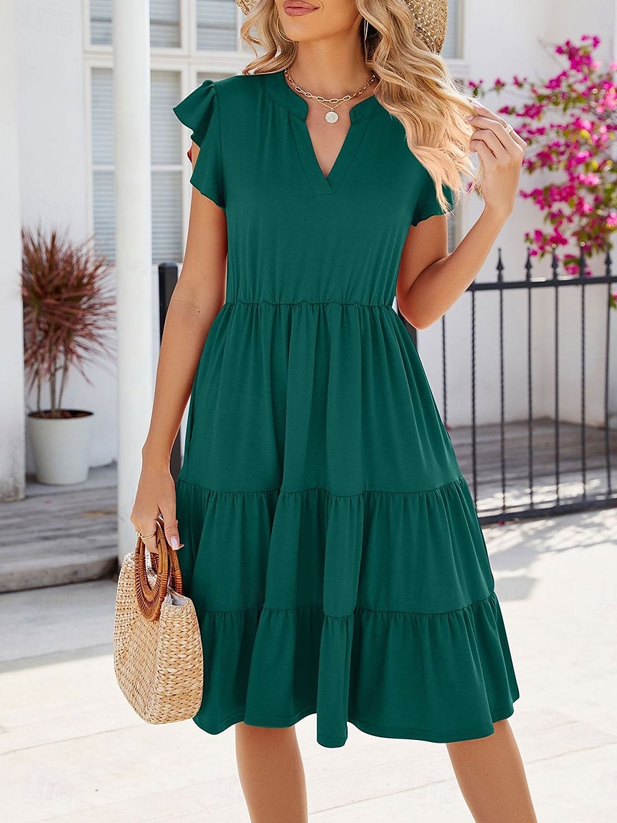 Damen kleid lang Casual kleid Elegant Stilvoll Basic Urlaub Arbeit Casual Regular Fit Glatt Kurzarm V Ausschnitt Dunkel Braun Rosa Dunkelgrün Aprikose Sommer Frühling 2025 - $36.99 –P6
