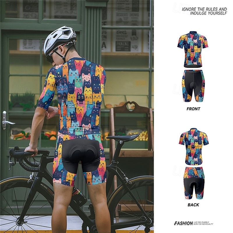 Men's Cycling Jersey with Shorts Short Sleeve Mountain Bike MTB Road Bike Cycling Summer Spring Autumn / Fall Navy Blue Royal Blue Blue Cat Bike Front Zipper Sweat wicking Comfortable Breathable 2026 - $47.99 –P14