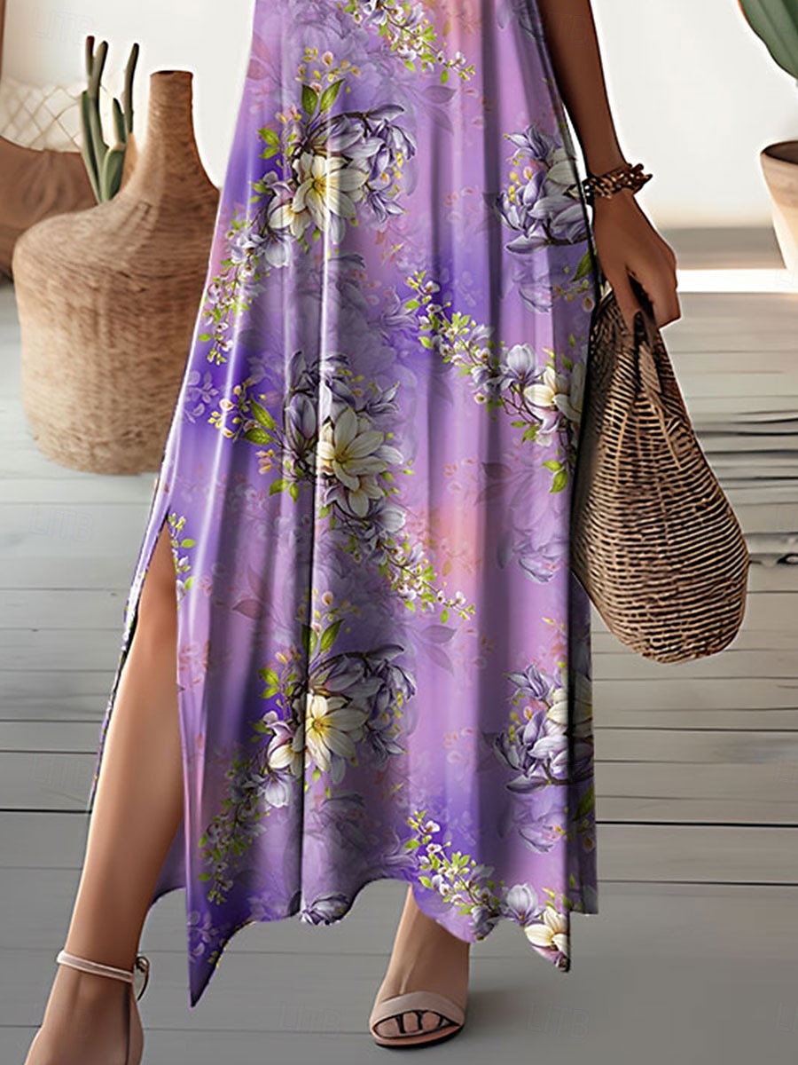 Pentru femei Rochie Maxi Rochie casual Rochie A line Stilat Casual Vacanță Zilnic Fit regulat Floral Manșon scurt În V Mov Primăvară Toamnă 2025 - $28.99 –P3