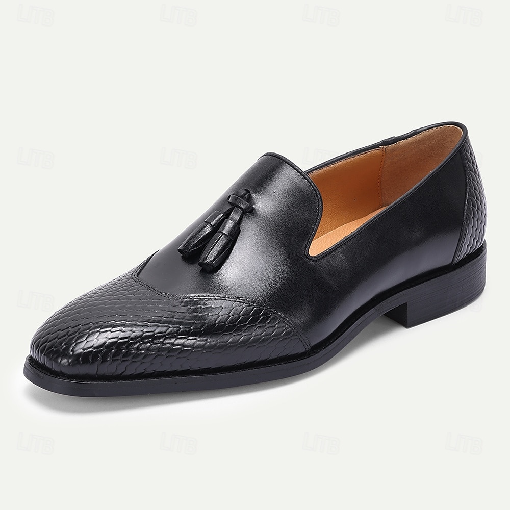 solbrända läderloafers för män med ormtrycksdetaljer och tofsaccent – förstklassiga slip-on klänningskor av kohud för affärer, högtidliga tillfällen och vardagsbruk 2025 - $94.99 –P1