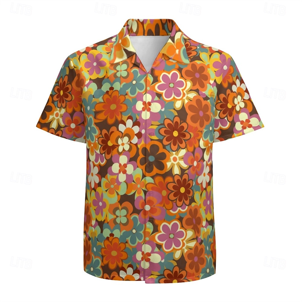 Retró 1970-es évek Ing Aloha ing Hippi Virágos Férfi Vakáció Parti Pride Parade Felnőttek Ing 2025 - $20.99 –P3
