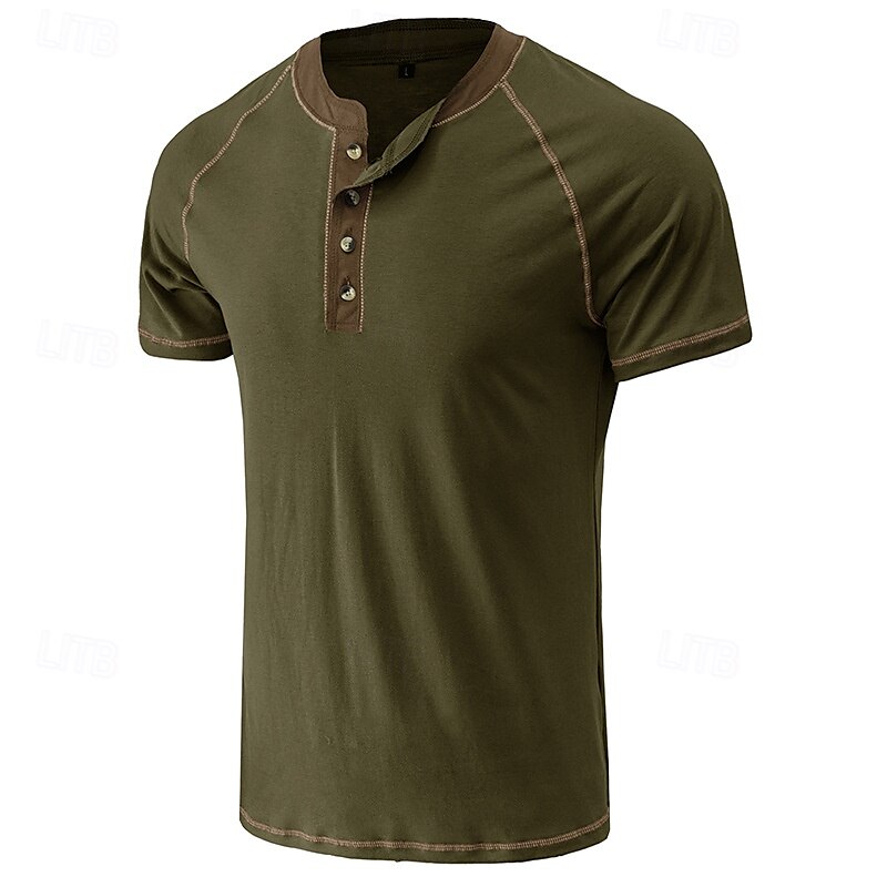 Men's Button T Shirt T Shirt Henley Shirt Short Sleeve Shirt Short Sleeve Henley Summer Color Block Solid / Plain Color Fashion Designer Fashion Vacation Street Going out Dark Grey Wine Black Top Tee 2025 - $26.99 –P6