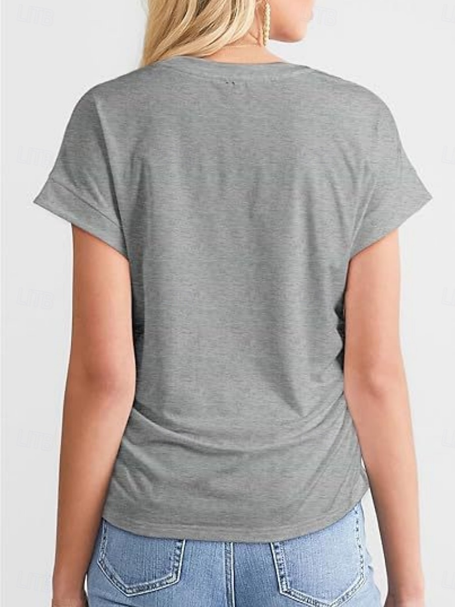 T Shirt Femme Uni Élégant Décontracté Manches Courtes Col Ronde Tops Réguliers Quotidien Noir Blanc Vert Armée Vert Gris Été de 2025 ? $19.99 –P19