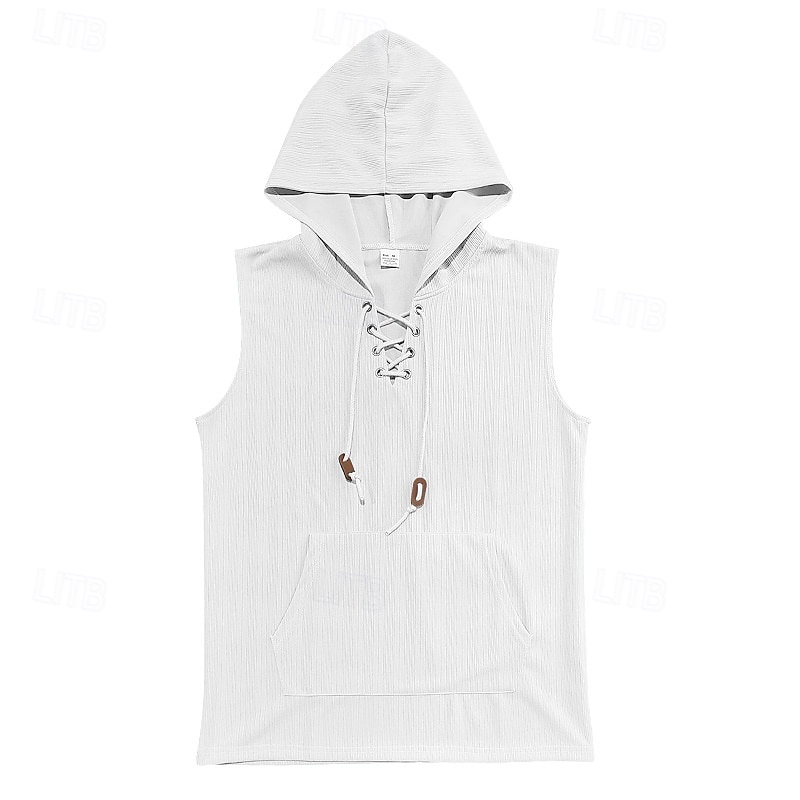 Homens Malha Íntima Moletom sem mangas camisa sem manga Sem Manga Com Capuz Verão Pit Strip Moda Designer Músculo Cordões Bolsos Ao ar livre Ginásio Preto Branco cáqui Top Tee para Homens de 2025 por $17.99 –P8