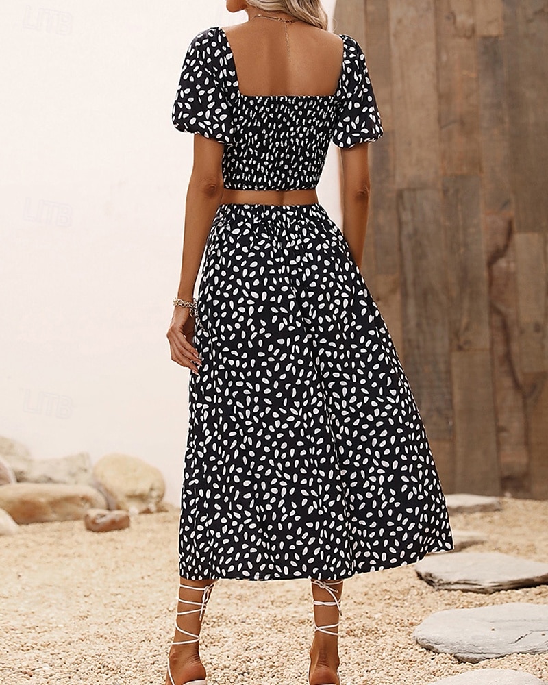 Damen Midikleid Casual kleid Sommerkleid Modisch Outdoor Festtage Verabredung Regular Fit Punkt Kurzarm V Ausschnitt Schwarz Sommer Frühling 2025 - $25.99 –P6