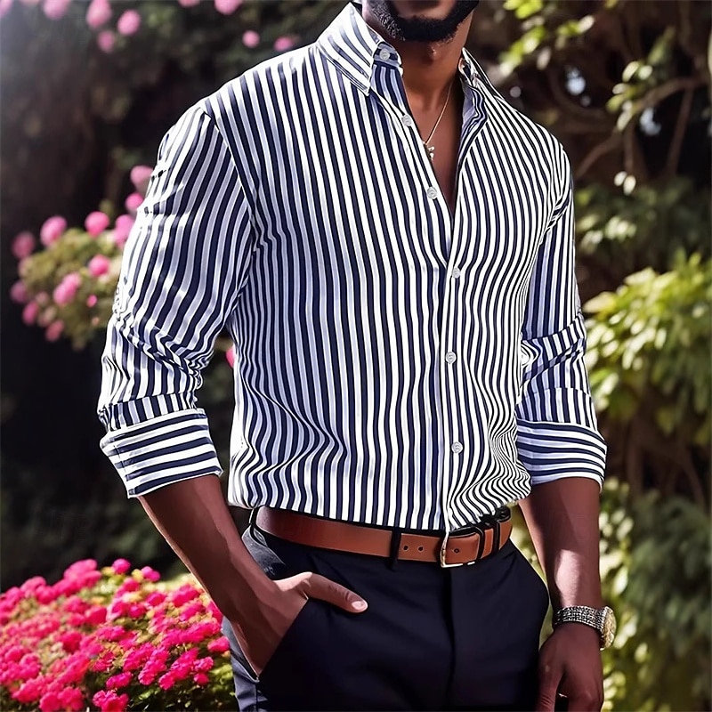 Herren Hemd Sommerhemd Freizeithemd Knopfhemd Rote Blau Grün Kaki Dunkelblau Langarm Streifen Revers Urlaub Hawaiianisch Button-Down Bekleidung Polyester Mode Lässig Bequem 2025 - $23.99 –P5