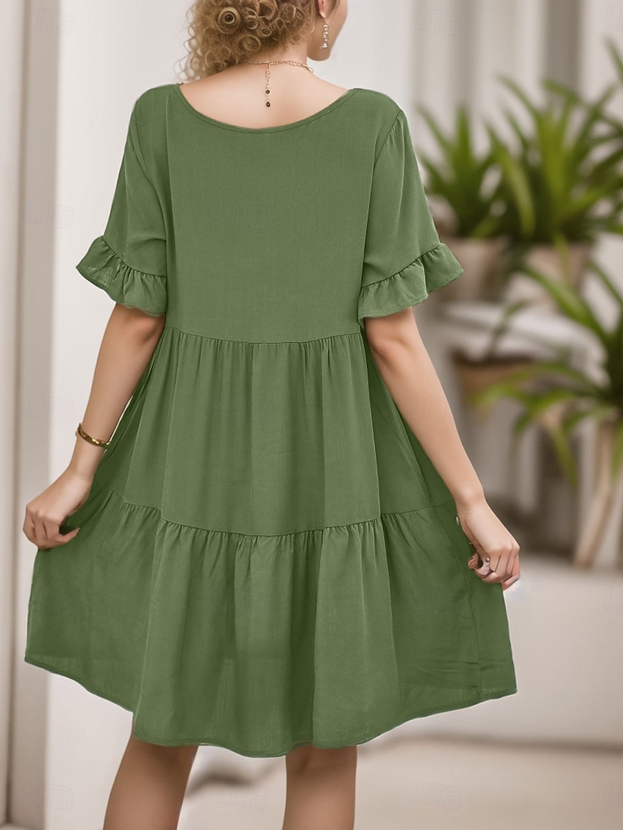 Women's Mini Dress T Shirt Dress Tee Dress Shift Dress Ruffle Dress Casual Vacation Street Casual Regular Fit Graphic Short Sleeve V Neck Black White Light Green Wine Summer 2025 - $24.99 –P16